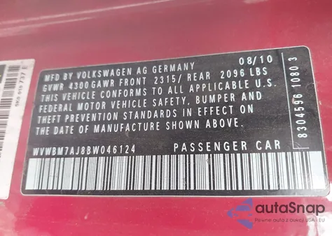 2011 Volkswagen Golf Tdi 2-Door z USA, uszkodzony, nr VIN WVWBM7AJ8BW046124